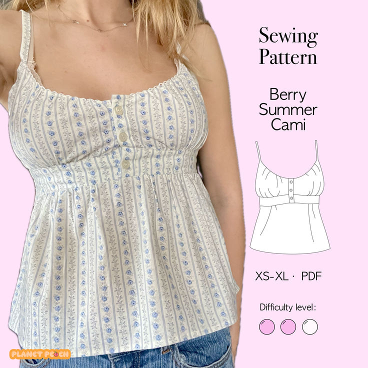 sewing pattern pdf sizes xs xl summer cami top