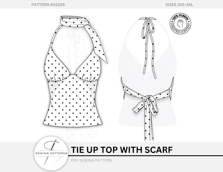 tie up top with scarf sewing pattern shirt blouse digital download